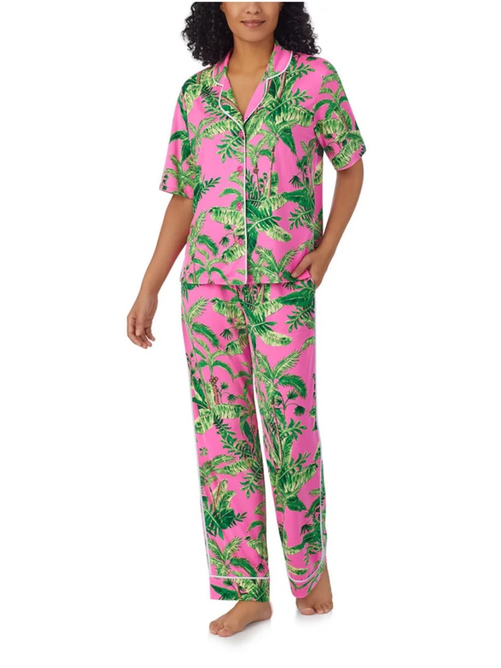Room Service Pink & Green Palm Tree Print Pajama Set Size XXL - Picture 1 of 13